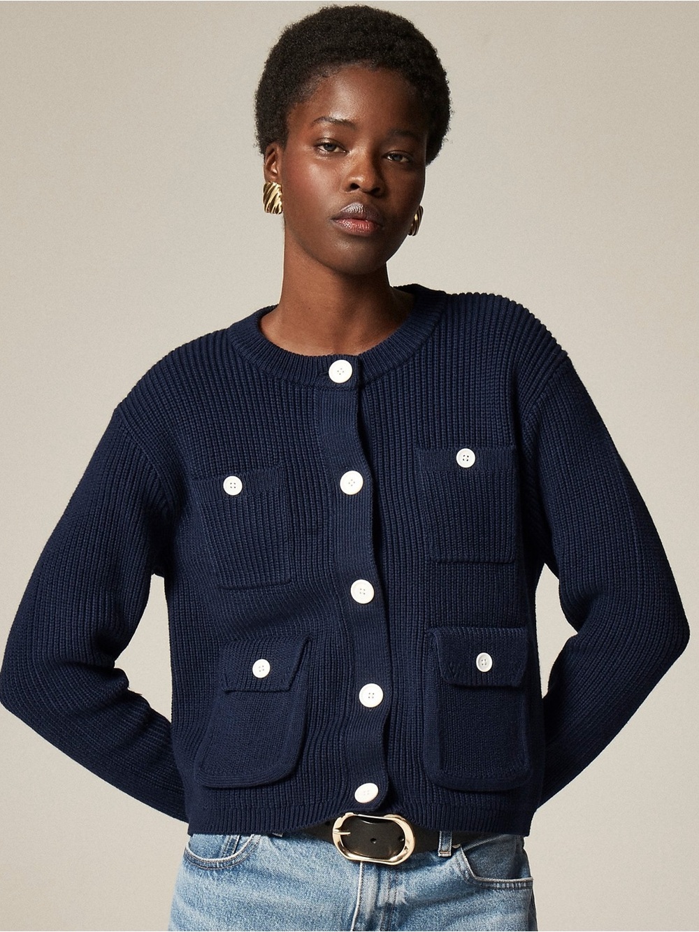 J.Crew Four-Pocket Navy Blue Cardigan Sweater Size Size M